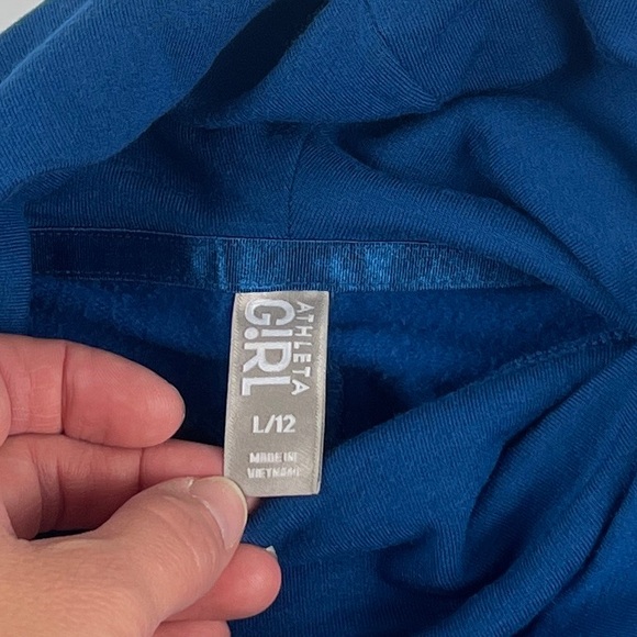 Athleta Girl Teal Cowl Neck Sweatshirt Large 12 - Picture 3 of 4